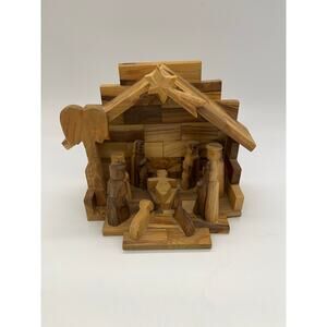 Olive Wood Hand Carved Christmas Nativity Scene Bethlehem 6"